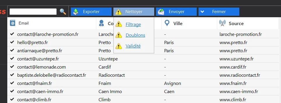 Nettoyez la liste